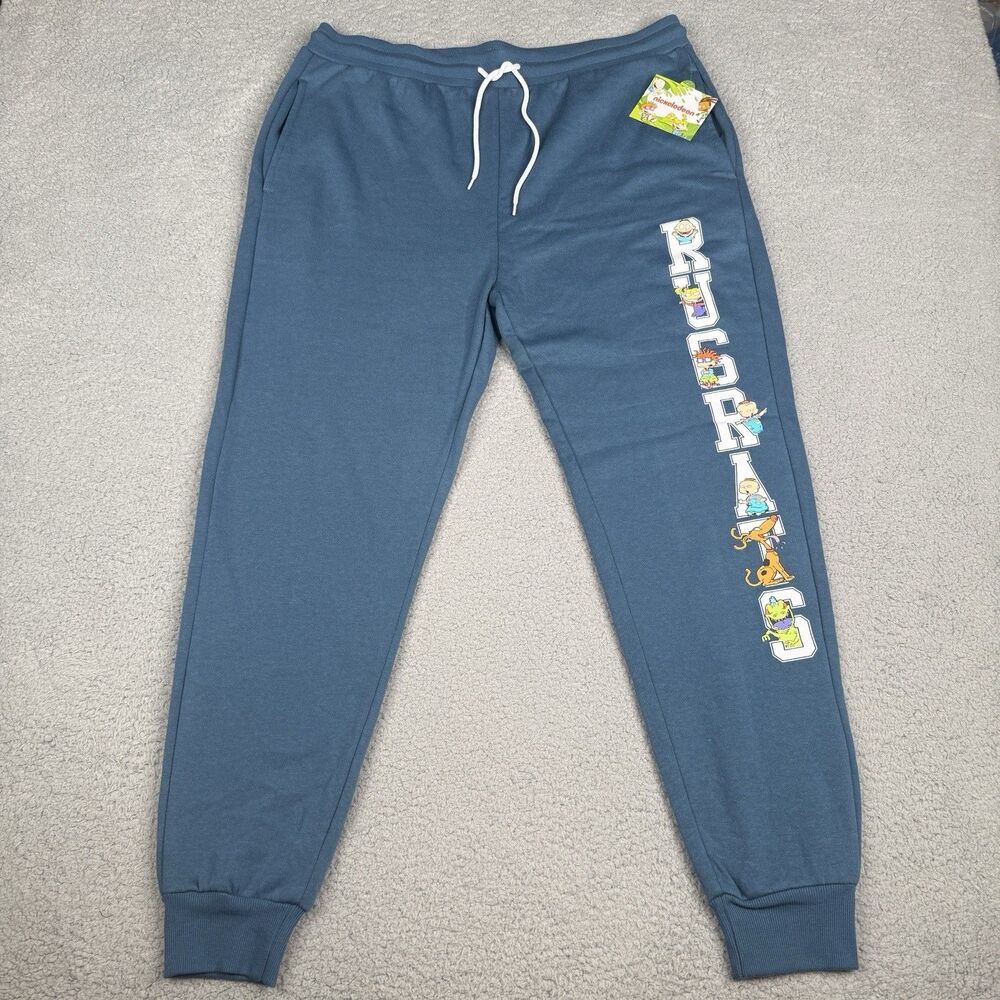 Rugrats Jogger Sweatpants Mens XXL Blue Nickelodeon Cartoon Graphic Fleece NWT